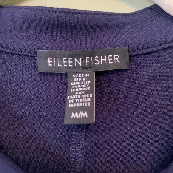 Eileen Fisher Dress Womens M Blue Jersey Stretch Midi Shirt Button Up Cap Sleeve - Picture 2 of 10